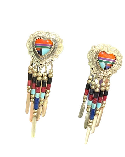 Vintage Sterling silver 925  Zuni South Western sees Bead  dangle earrings