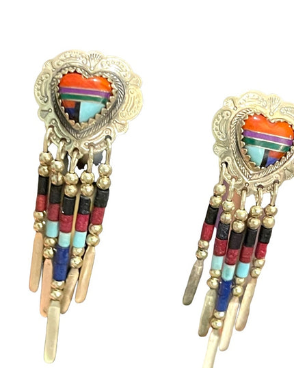 Vintage Sterling silver 925  Zuni South Western sees Bead  dangle earrings
