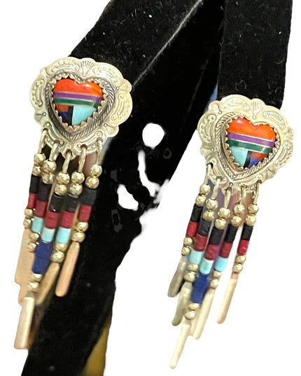 Vintage Sterling silver 925  Zuni South Western sees Bead  dangle earrings
