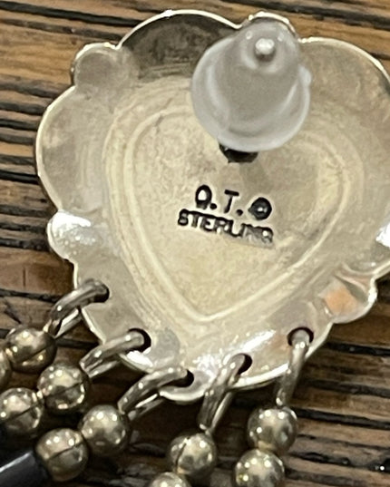 Vintage Sterling silver 925  Zuni South Western sees Bead  dangle earrings