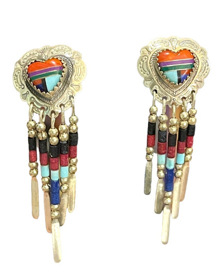 Vintage Sterling silver 925  Zuni South Western sees Bead  dangle earrings