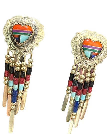 Vintage Sterling silver 925  Zuni South Western sees Bead  dangle earrings