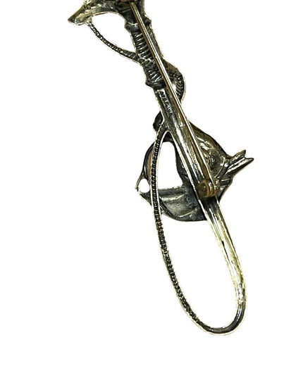 Antique 1920s sterling silver 925 HORSE HEAD and whip brooch