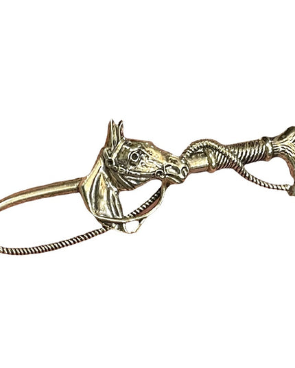 Antique 1920s sterling silver 925 HORSE HEAD and whip brooch