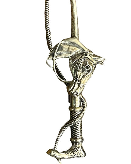 Antique 1920s sterling silver 925 HORSE HEAD and whip brooch