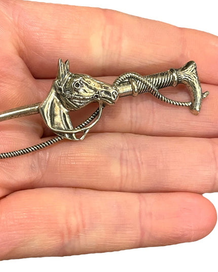 Antique 1920s sterling silver 925 HORSE HEAD and whip brooch