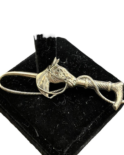 Antique 1920s sterling silver 925 HORSE HEAD and whip brooch