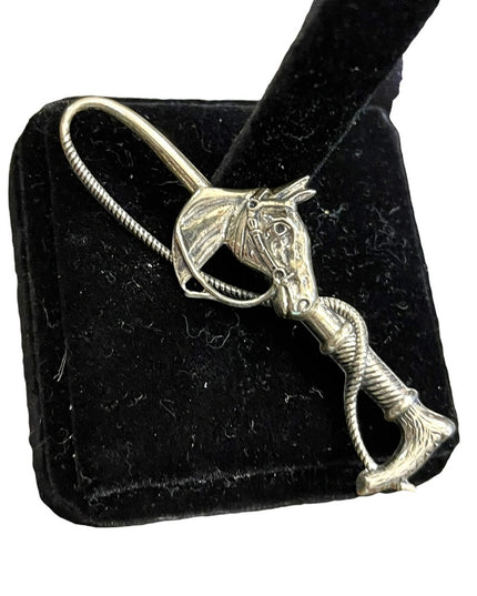 Antique 1920s sterling silver 925 HORSE HEAD and whip brooch