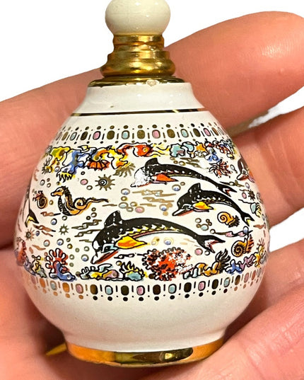 Ceramic Greek Vintage Pallini Empty perfume bottle nautical dolphins handpainted