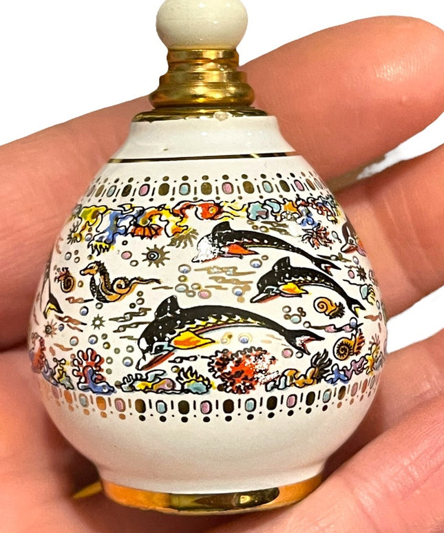 Ceramic Greek Vintage Pallini Empty perfume bottle nautical dolphins handpainted