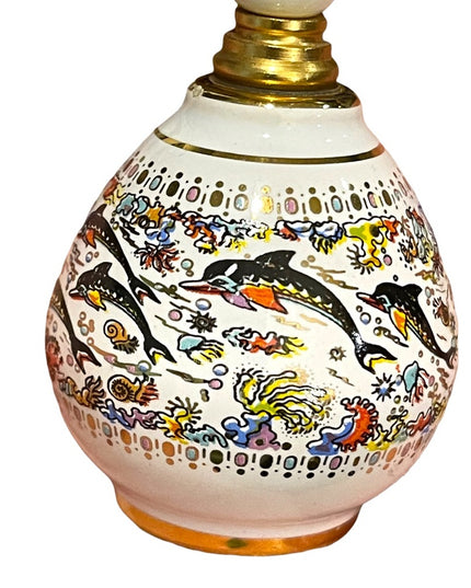Ceramic Greek Vintage Pallini Empty perfume bottle nautical dolphins handpainted