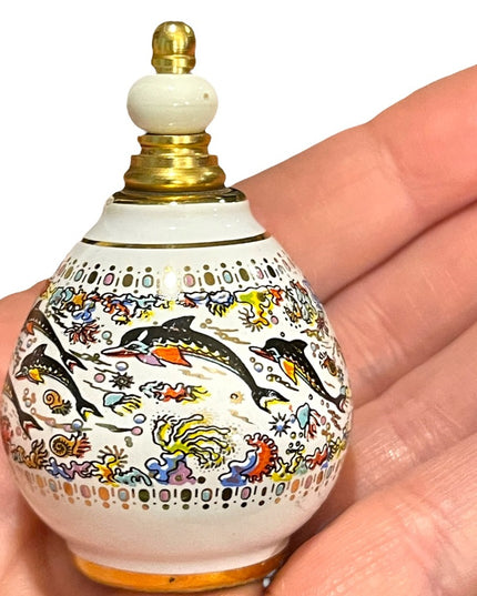 Ceramic Greek Vintage Pallini Empty perfume bottle nautical dolphins handpainted