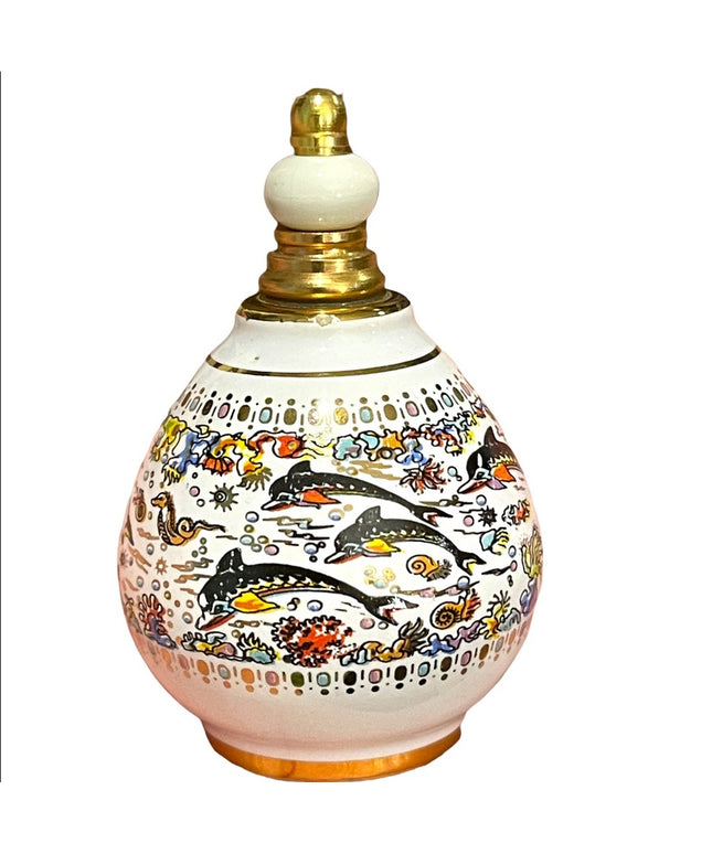 Ceramic Greek Vintage Pallini Empty perfume bottle nautical dolphins handpainted