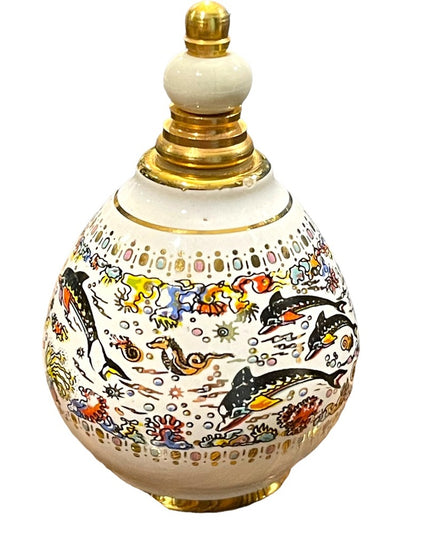 Ceramic Greek Vintage Pallini Empty perfume bottle nautical dolphins handpainted