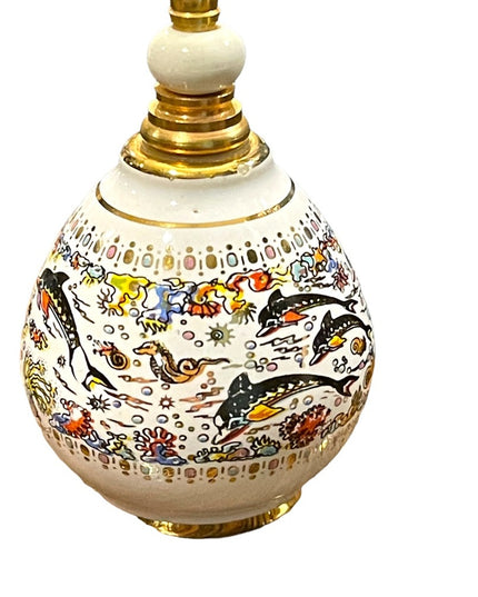Ceramic Greek Vintage Pallini Empty perfume bottle nautical dolphins handpainted