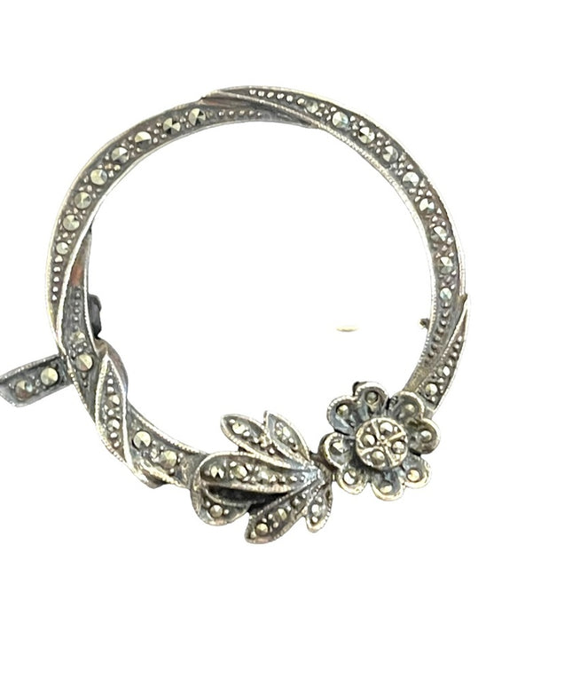Vintage Sterling silver 925 wreath flower marcasite infinity brooch