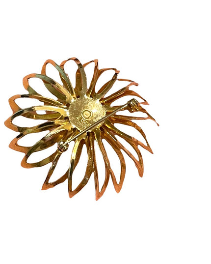 Vintage gold finish Sarah Coventry flower crystal metal brooch
