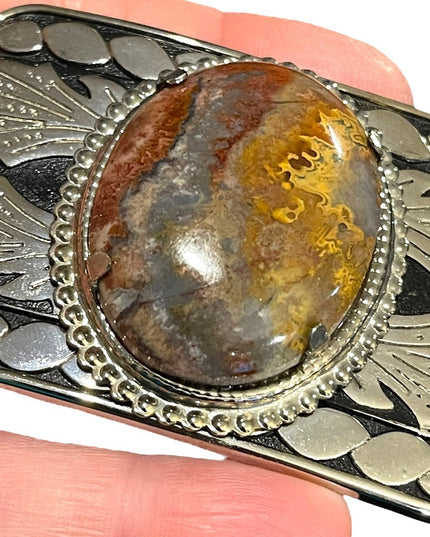 Vintage 1970s South Western Authentic Large Jasper silver finish belt buckle