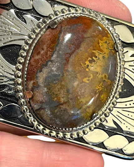 Vintage 1970s South Western Authentic Large Jasper silver finish belt buckle