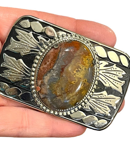 Vintage 1970s South Western Authentic Large Jasper silver finish belt buckle