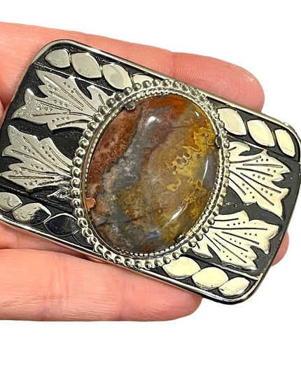 Vintage 1970s South Western Authentic Large Jasper silver finish belt buckle