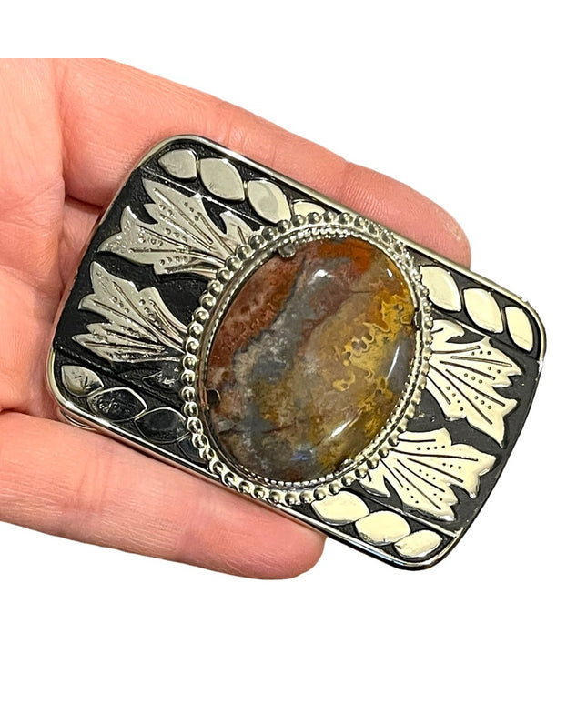 Vintage 1970s South Western Authentic Large Jasper silver finish belt buckle