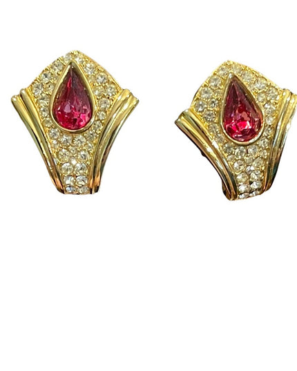 Vintage 1980s gold finish purple crystal fancy earrings