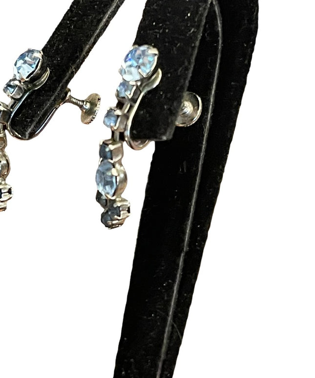 Vintage 1960s blue crystal silver finish dangle crystal earrings CORO