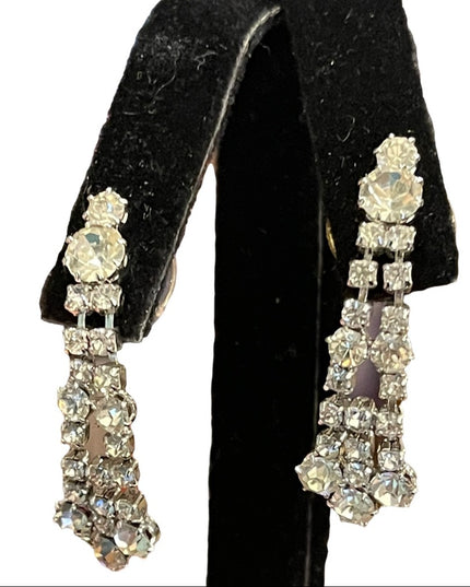 Vintage 1960s clear crystal dangle pierced earrings