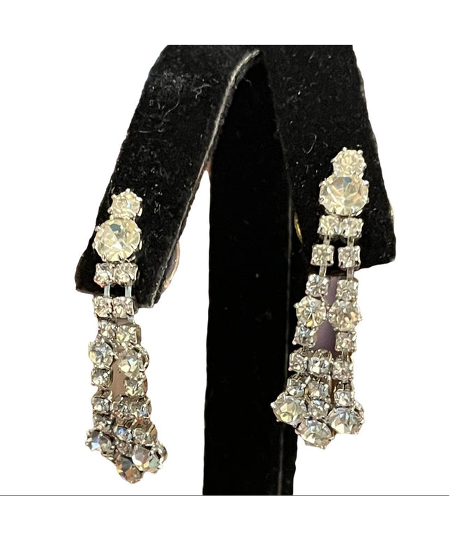Vintage 1960s clear crystal dangle pierced earrings