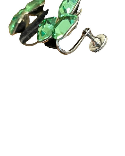 Vintage 1960s green crystal screw back silver finish earrings