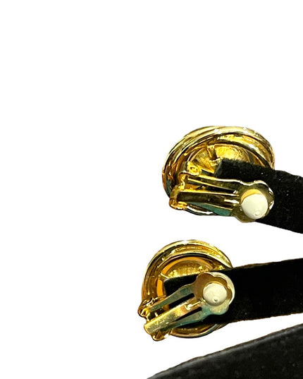Vintage 1980s gold finish large AB sparkle crystal clip on earrings