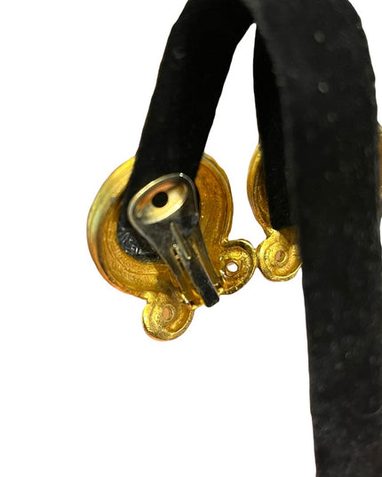Vintage Large ornate Roman Greek coin fancy clip on earrings gold finish