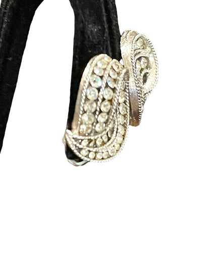 Vintage 1960s silver finish TRIFARI crystal spiral clip on earrings
