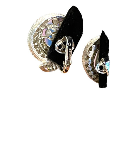 Vintage 1960s silver finish TRIFARI crystal spiral clip on earrings