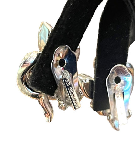 Vintage 1960s Eisenberg Ice Clear crystal fancy leaf clip on earrings
