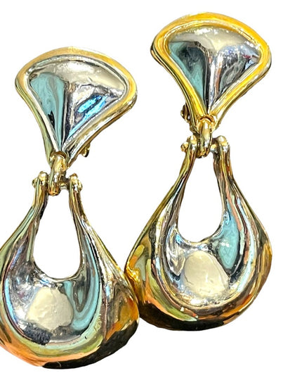 vintage 1980s fancy gold & silver finish heavy clip on earrings