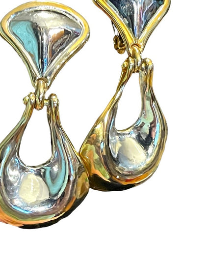 vintage 1980s fancy gold & silver finish heavy clip on earrings