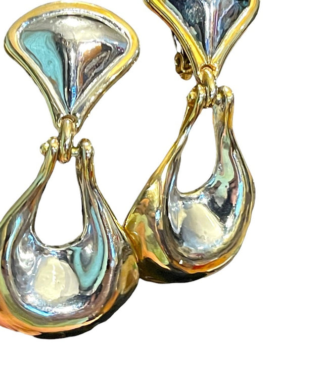 vintage 1980s fancy gold & silver finish heavy clip on earrings