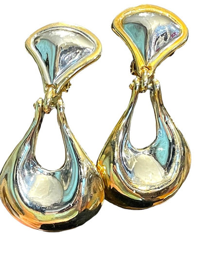 vintage 1980s fancy gold & silver finish heavy clip on earrings