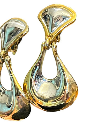 vintage 1980s fancy gold & silver finish heavy clip on earrings