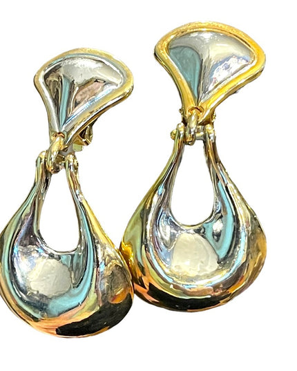 vintage 1980s fancy gold & silver finish heavy clip on earrings