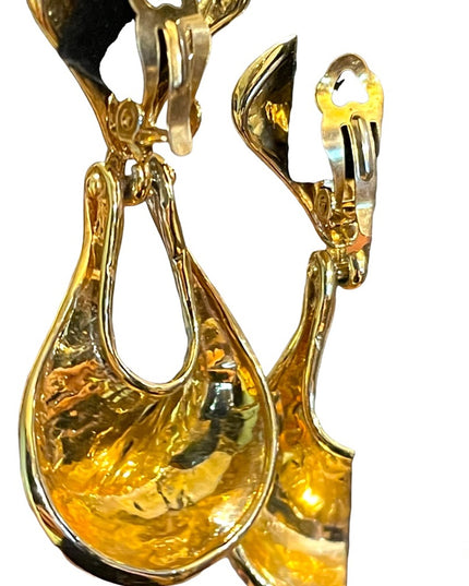 vintage 1980s fancy gold & silver finish heavy clip on earrings