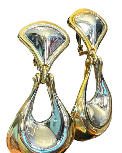 vintage 1980s fancy gold & silver finish heavy clip on earrings