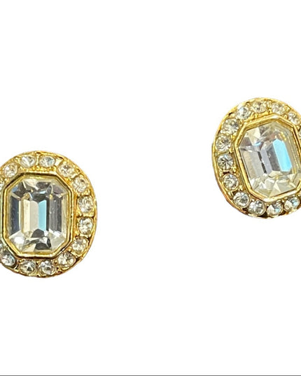 Vintage 1980s Vendome Gold finish chunky crystal clip on earrings