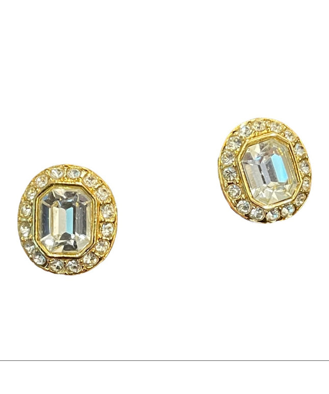 Vintage 1980s Vendome Gold finish chunky crystal clip on earrings