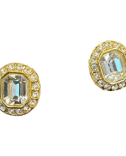 Vintage 1980s Vendome Gold finish chunky crystal clip on earrings