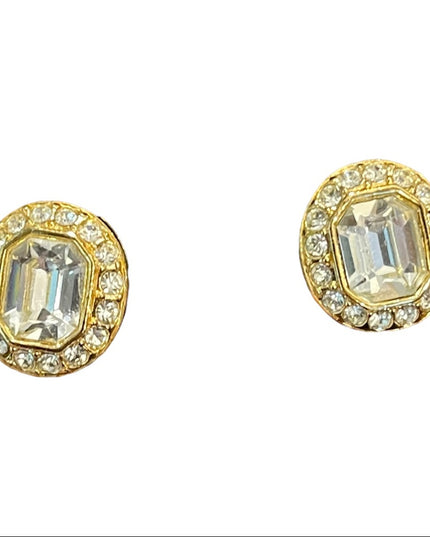 Vintage 1980s Vendome Gold finish chunky crystal clip on earrings