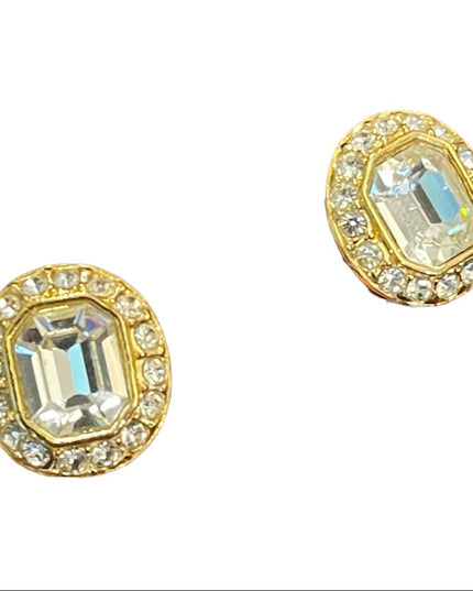 Vintage 1980s Vendome Gold finish chunky crystal clip on earrings