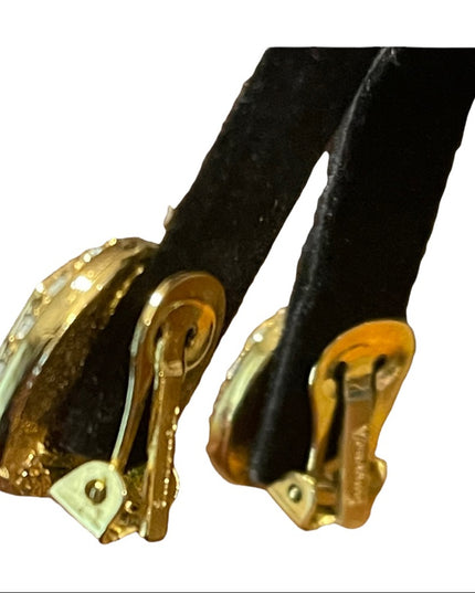 Vintage 1980s Vendome Gold finish chunky crystal clip on earrings